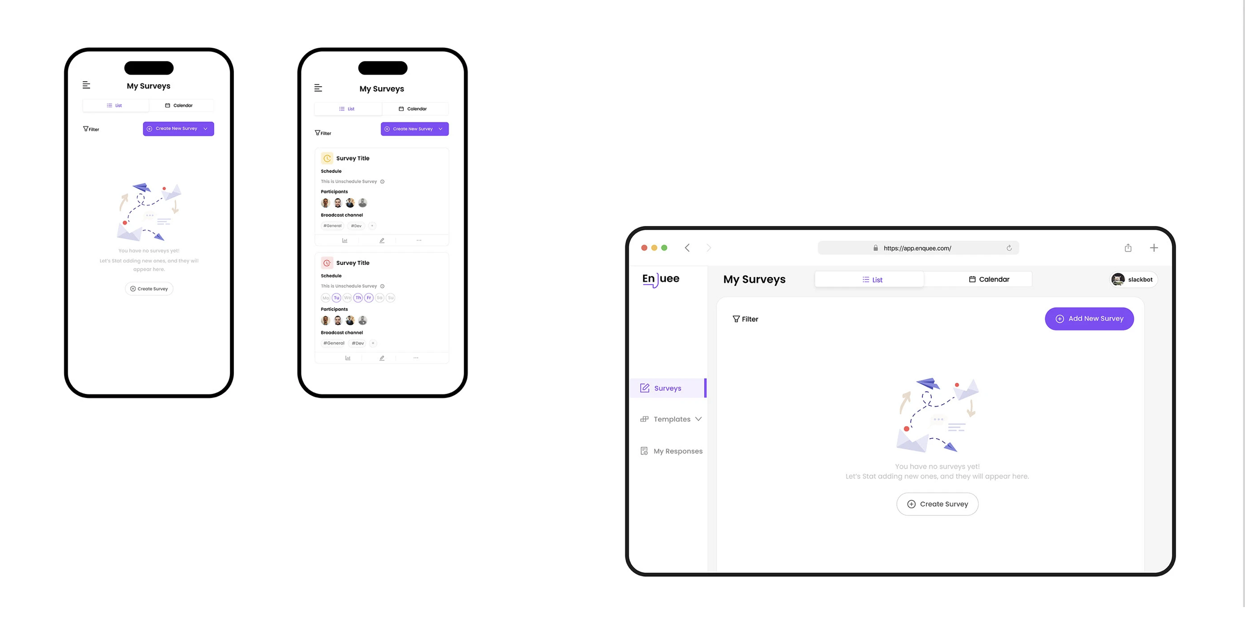 Survey management web app integrated in Slack project preview