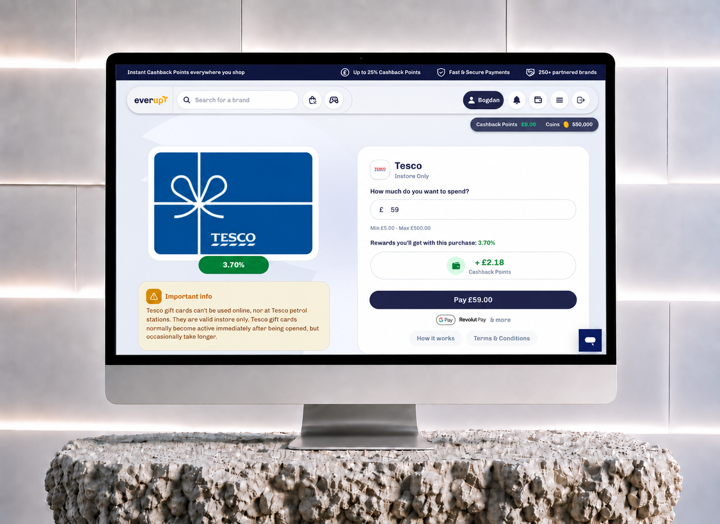 Everup - digital gift cards shop.  case study image 2 for Stellar